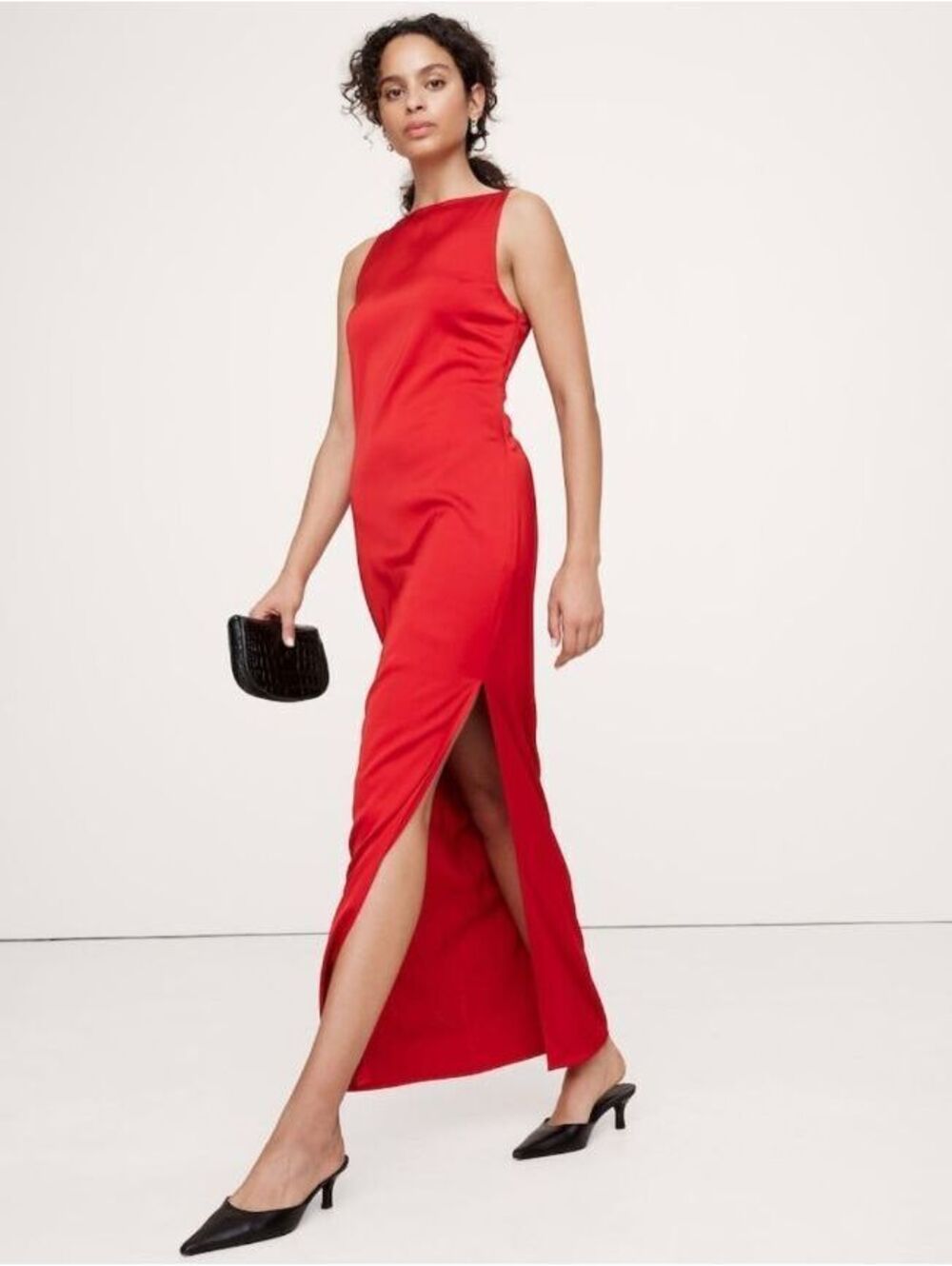 Banana Republic Stretch-Satin Column Maxi Dress Red Sunset 6
